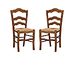 Linon Flores Side Chairs with Rush Seat, Walnut/Natural, Set Of 2 Chairs 1 thumbnail image