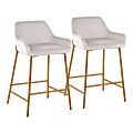 LumiSource Daniella Counter Stools, Gold/White, Set Of 2 Stools