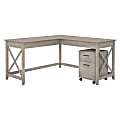 Bush Furniture Key West 60"W L Shaped Desk with Mobile File Cabinet, Washed Gray, Standard Delivery