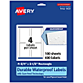 Avery® Waterproof Permanent Labels With Sure Feed®, 94127-WMF100, Rectangle, 4-3/4" x 3-1/2", White, Pack Of 400