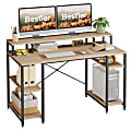 Bestier 56"W Student Desk With Monitor Stand & Storage Shelf, Light Oak