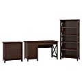 Bush Furniture Key West 54"W Computer Desk With Storage, 2 Drawer Lateral File Cabinet And 5 Shelf Bookcase, Bing Cherry, Standard Delivery