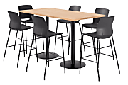 KFI Studios Proof Bistro Rectangle Pedestal Table With 6 Imme Barstools, 43-1/2"H x 72"W x 36"D, Maple/Black/Black Stools
