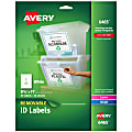 Avery® Self-Adhesive Removable ID Labels, 6465, Rectangle, 8.5" x 11", White, Pack Of 25