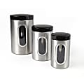 Mind Reader 3-Piece Canister Set, 1 - 2 Quart, Black/Silver