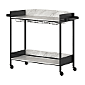 South Shore City Life Bar Cart With Wine Glass Rack, 33-1/2” x 41”, Black/Faux Carrara Marble