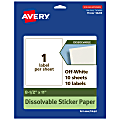 Avery® Dissolvable Labels, 94269-DWMP10, Rectangle, 8-1/2"x11", Matte Off-White, Pack Of 10 1 thumbnail image