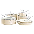 Martha Stewart Lockton Premium 10-Piece Enameled Heavy-Gauge Aluminum Ceramic Nonstick Cookware Set, Butter Cream 1 thumbnail image
