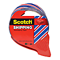 Scotch® Decorative Shipping And Packaging Tape With Dispenser, 2" x 32.8 Yd., Red/Blue Stripe 1 thumbnail image