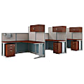 Bush Business Furniture Office in an Hour 3 Person L Shaped Cubicle Workstations, Hansen Cherry, Premium Installation