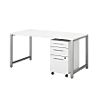 Bush Business Furniture 400 Series Table Desk With 3 Drawer Mobile File Cabinet, White, Premium Installation