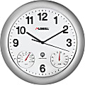 Lorell Analog Temperature/Humidity Wall Clock - Analog - White Main Dial - Silver/Plastic Case