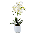 Nearly Natural Phalaenopsis Orchid 18-1/2”H Plastic Floral Arrangement With Frosted Glass Vase, 18-1/2”H x 8”W x 5”D, White