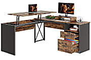 Bestier 56"W Standing Desk With Drawers & Monitor Stand, Rustic Brown