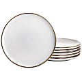 Elama Arthur 6-Piece Round Stoneware Salad Plate Set, 8", Matte White/Gold