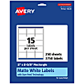 Avery® Permanent Labels With Sure Feed®, 94235-WMP250, Rectangle, 2" x 2-5/8", White, Pack Of 3,750