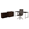 Bush Business Furniture 400 Series 72"W Table Desk And Chair Set With Storage, Mocha Cherry, Standard Delivery