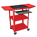 Luxor Adjustable Audio/Visual Cart With 2 Extension Shelves, 42"H x 24"W x 18"D, Red