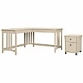 Bush® Furniture Salinas 60"W L-Shaped Writing Desk With Mobile File Cabinet, Antique White, Standard Delivery 1 thumbnail image