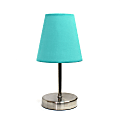 Creekwood Home Nauru Petite Metal Stick Table Lamp, 10-1/2"H, Blue Shade/Sand Nickel Base