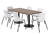 KFI Studios Proof Rectangle Pedestal Table With Imme Chairs, 31-3/4”H x 72”W x 36”D, Studio Teak Top/Black Base/White Chairs 1 thumbnail image
