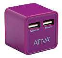 Ativa® USB Dual-Port Wall Charger, Purple