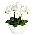 Nearly Natural 16"H Silk Triple Mini Phalaenopsis Flower Arrangement With Bowl Planter, White 1 thumbnail image