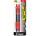 Pilot G2 Premium Gel Ink Rollerball Pens, Fine Point, 0.7 mm, Translucent Barrel, Red Ink, Pack Of 2