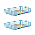Mind Reader Desktop 2-Piece Stackable Letter Tray, 3”H x 13-1/4”W x 9-1/2”D, Turquoise 1 thumbnail image