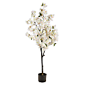 Nearly Natural Cherry Blossom 60”H Artificial Tree With Planter, 60”H x 24”W x 12”D, White/Black 1 thumbnail image