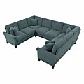 Bush® Furniture Coventry 113"W U-Shaped Sectional Couch, Turkish Blue Herringbone, Standard Delivery