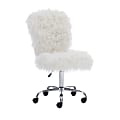 Linon Aria Faux Fur Mid-Back Home Office Chair, Armless, White/Chrome