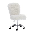 Linon Aria Faux Fur Mid-Back Home Office Chair, Armless, White/Chrome 1 thumbnail image