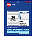 Avery® Waterproof Permanent Labels With Sure Feed®, 94202-WMF50, Rectangle, 1" x 4", White, Pack Of 1,000