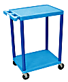 Luxor 2-Shelf Plastic Utility Cart, 33 1/2"H x 24"W x 18"D, Blue 1 thumbnail image
