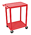 Luxor 2-Shelf Plastic Utility Cart, 33 1/2"H x 24"W x 18"D, Red