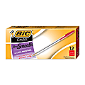 BIC® Cristal® Ballpoint Pens, Medium Point, 1.0 mm, Clear Barrel, Red Ink, Pack Of 12