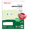 Office Depot® Brand 100% Recycled Mailing Labels, 505-O004-0028, Address 1 1/3" x 4", White, Box Of 1,400