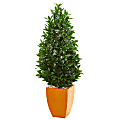 Nearly Natural Bay Leaf 57" UV-Resistant Artificial Topiary Tree With Planter, Green/Orange 1 thumbnail image