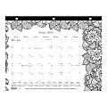 Blueline® DoodlePlan™ Coloring Monthly Desk Pad Calendar, 11" x 8-1/2'', Different Design To Color Each Month, January to December 2020