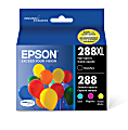 Epson® 288XL Black/288 DuraBrite® Cyan; Magenta; Yellow High-Yield/Standard Yield Ink Cartridges, Pack Of 4, T288XL-BCS