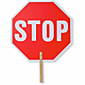 Tatco Handheld Stop Sign - 1 Each - Stop Print/Message - 18" Width x 18" Height x 0.2" Depth - White Print/Message Color - Double Sided - Weather Proof, Long Lasting, Lightweight, Comfortable Grip - Wood - Red