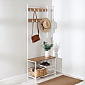 Honey Can Do Entryway Hall Tree With Bench And Shoe Storage, 68-15/16”H x 12-5/8”W x 27-9/16”D, White/Walnut 1 thumbnail image