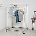 Honey Can Do Dual Bar Adjustable Rolling Garment Rack, 65”H x 32”W x 74-1/2”D, Chrome