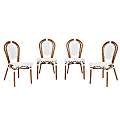Flash Furniture 4 Pack Lourdes Indoor/Outdoor Commercial Thonet Bistro Stacking Chair, PE Rattan and Aluminum Frame, White & Gray/Natural Frame