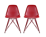 DHP Mid-Century Modern Molded Chairs, Red/Red, Set Of 2