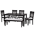 Baxton Studio Genesis Modern Fabric/Finished Wood 6-Piece Dining Set, Gray/Dark Brown