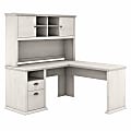 Bush Business Furniture Yorktown 60"W L-Shaped Corner Desk With Hutch, Linen White Oak, Standard Delivery