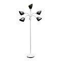 Simple Designs 5-Light Adjustable Gooseneck Floor Lamp, 67"H, Gray Shade/White Base