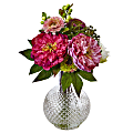 Nearly Natural 14"H Plastic Peony And Mum Arrangement With Glass Vase, Pink 1 thumbnail image